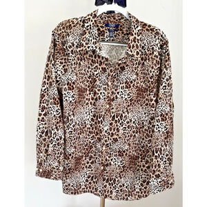 CHAPS Size 2X Black Brown Animal Print Long Sleeve No Iron Button Shirt